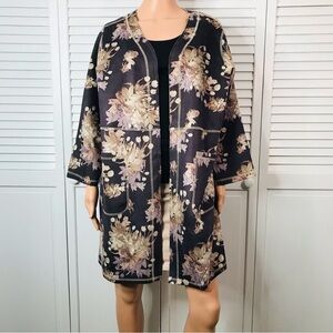 CHELSEA & THEODORE Purple Floral Faux Leather Open Front Cardigan Size 1X